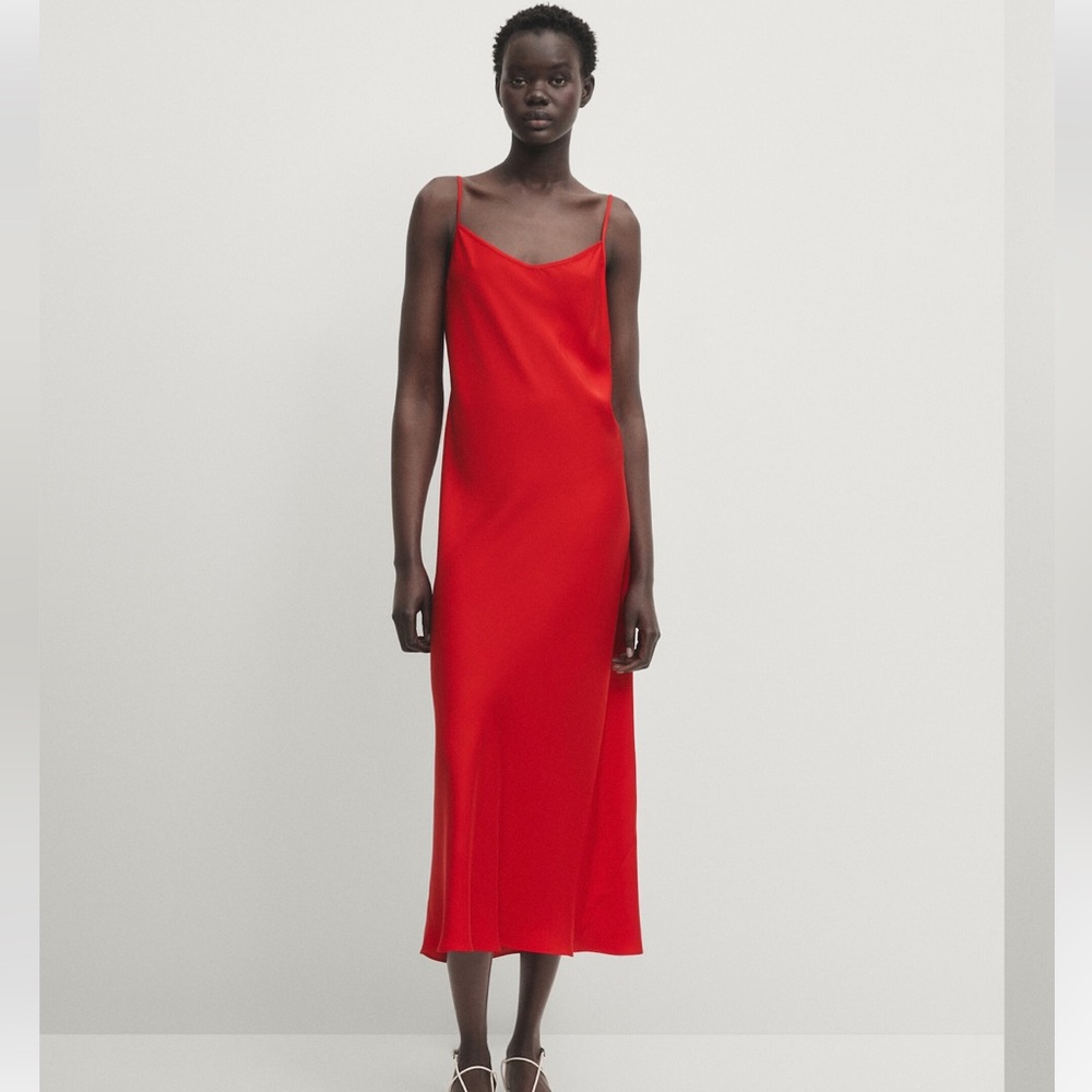 Massimo Dutti Satin Camisole Midi Dress